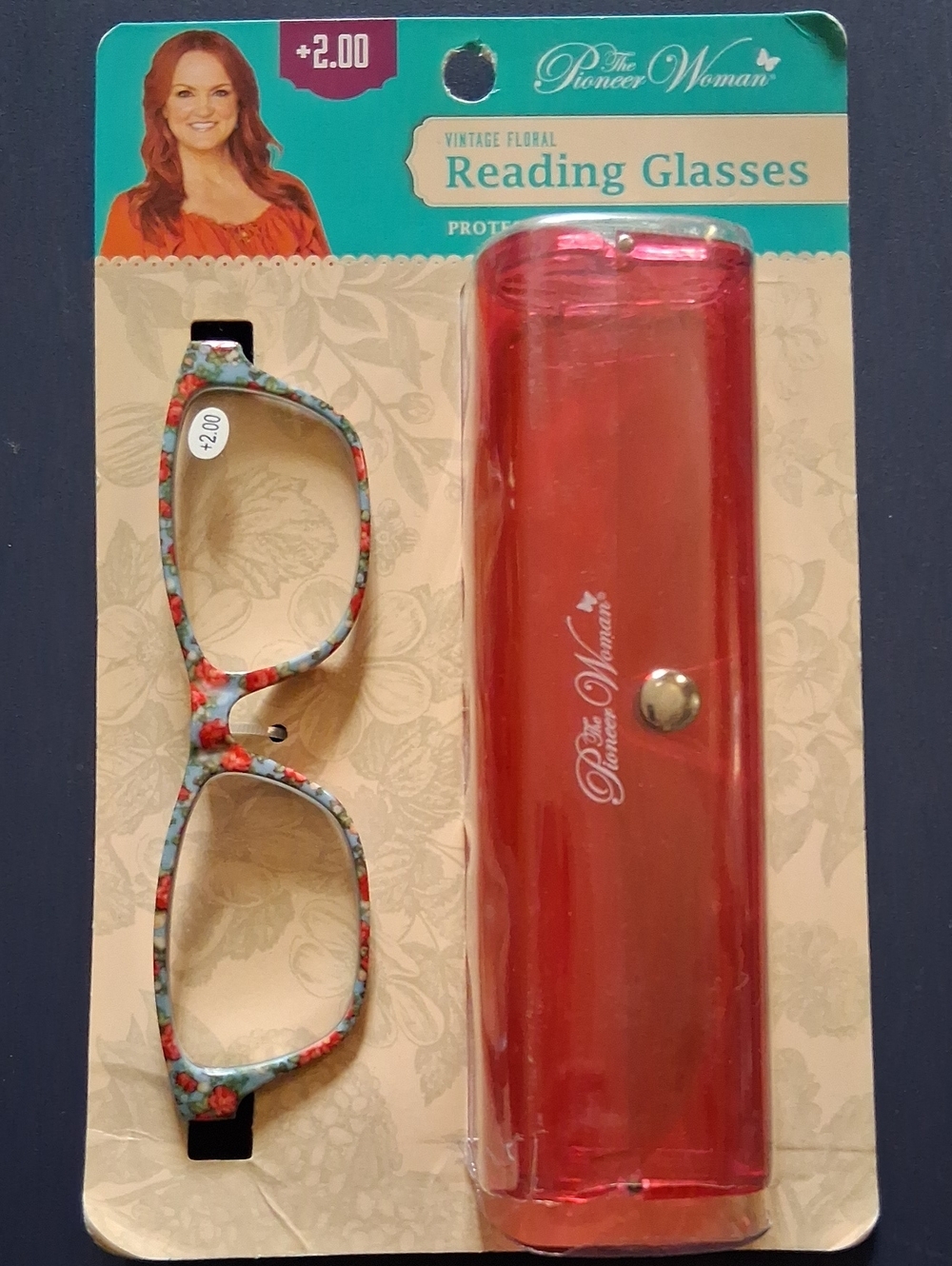 The Pioneer Woman Floral Reading Glasses with Red Case - Light Blue & Red Frame